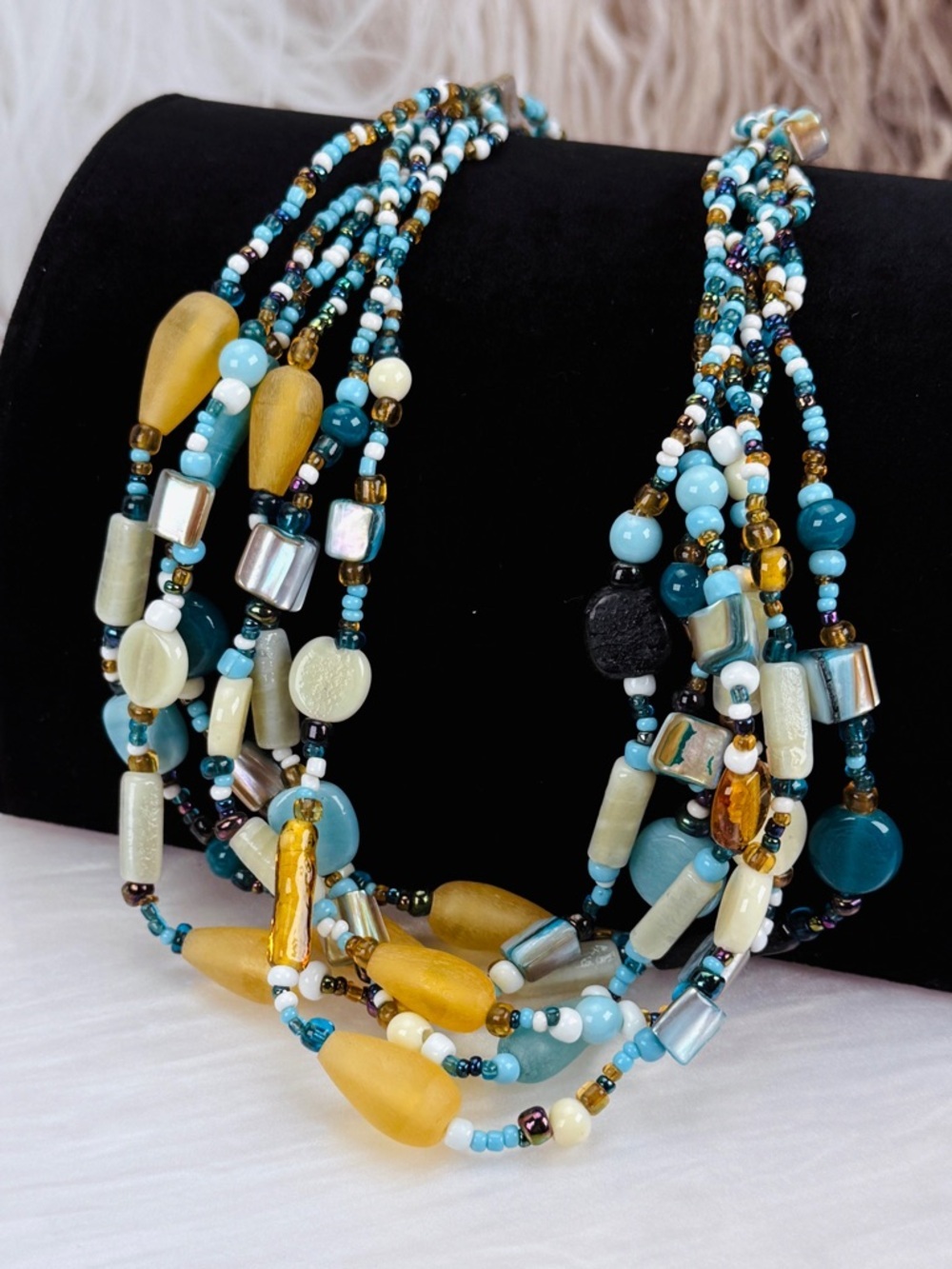 Beautiful, multi strand, multicolored, beaded boho island, chic costume necklace - Picture 7 of 7